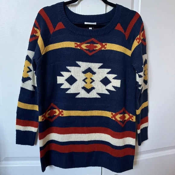 Apricot Blue Southwestern Knit Long  Line Sweater - Picture 4 of 4